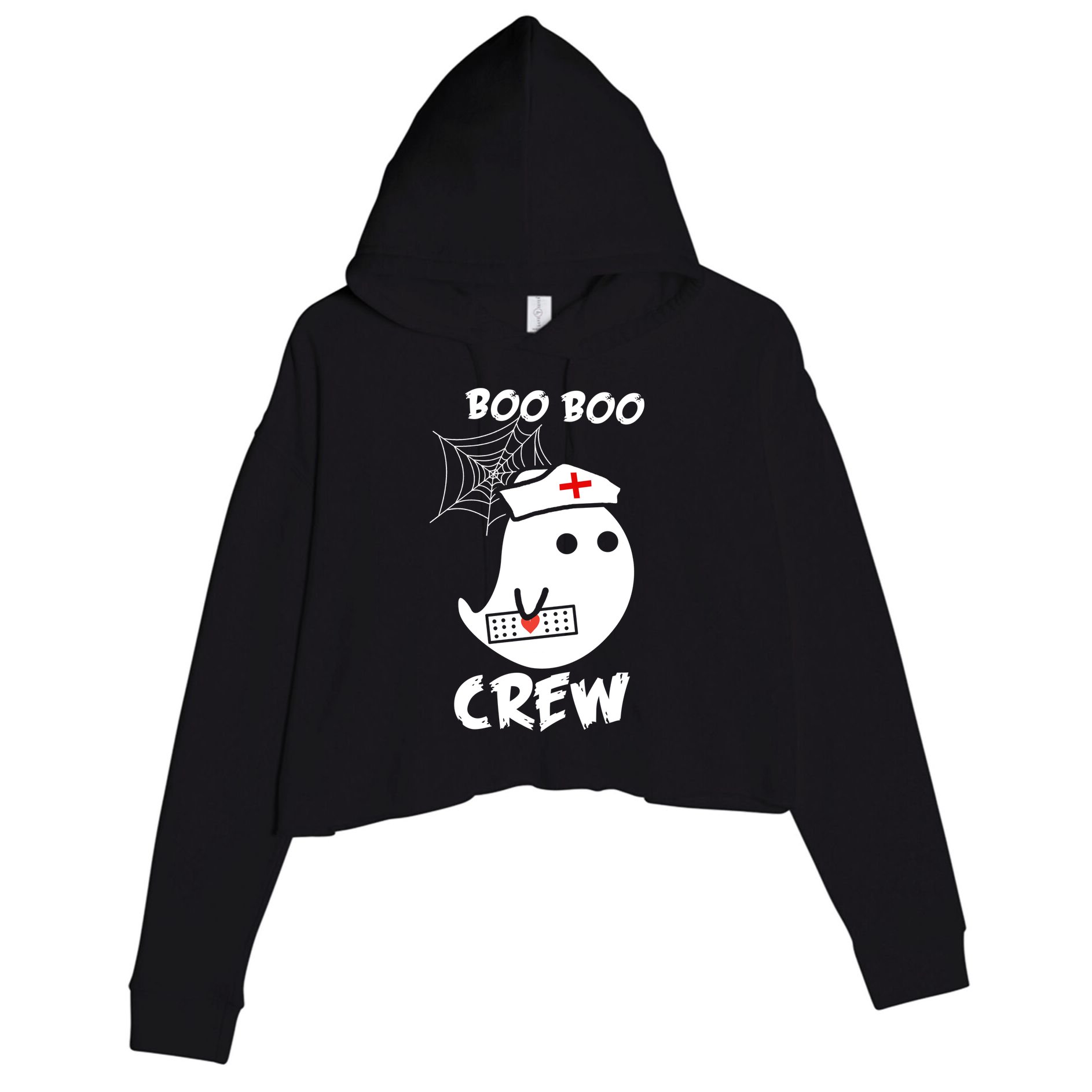 Boo Boo Crew Nurse Ghost Funny Halloween Crop Fleece Hoodie