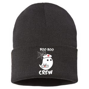 Boo Boo Crew Nurse Ghost Funny Halloween Sustainable Knit Beanie