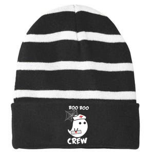 Boo Boo Crew Nurse Ghost Funny Halloween Striped Beanie with Solid Band