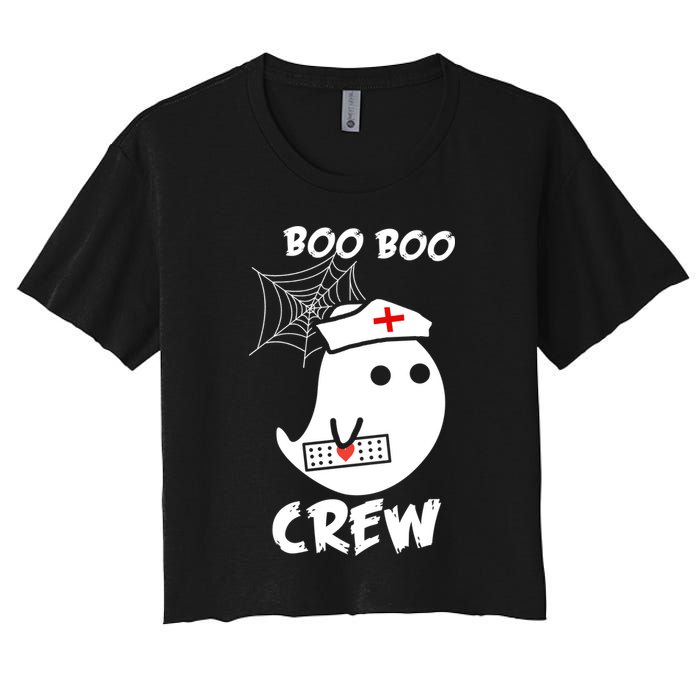 Boo Boo Crew Nurse Ghost Funny Halloween Women's Crop Top Tee