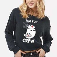 Boo Boo Crew Nurse Ghost Funny Halloween Cropped Pullover Crew