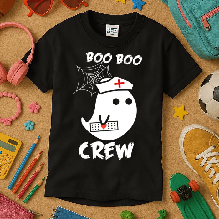 Boo Boo Crew Nurse Ghost Funny Halloween Kids T-Shirt