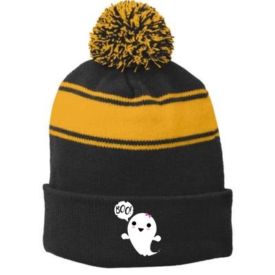 Boo Cute Halloween Girl Ghost Stripe Pom Pom Beanie