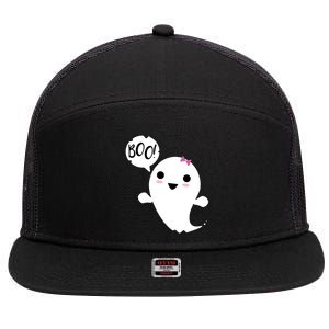 Boo Cute Halloween Girl Ghost 7 Panel Mesh Trucker Snapback Hat