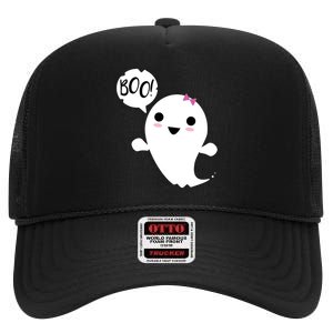 Boo Cute Halloween Girl Ghost High Crown Mesh Back Trucker Hat