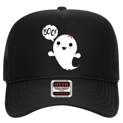 Boo Cute Halloween Girl Ghost High Crown Mesh Back Trucker Hat