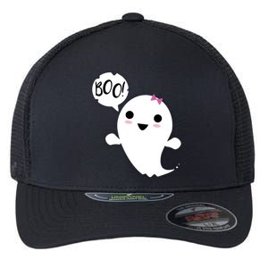 Boo Cute Halloween Girl Ghost Flexfit Unipanel Trucker Cap