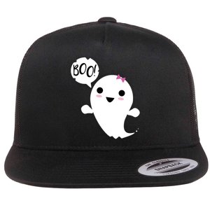 Boo Cute Halloween Girl Ghost Flat Bill Trucker Hat