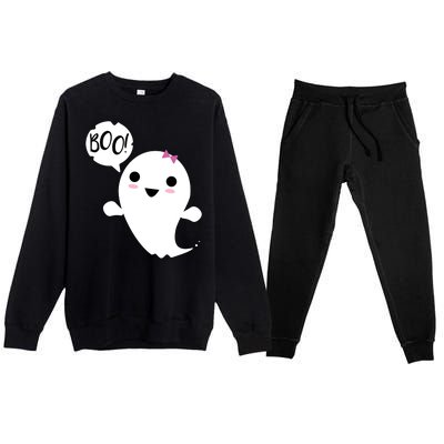 Boo Cute Halloween Girl Ghost Premium Crewneck Sweatsuit Set