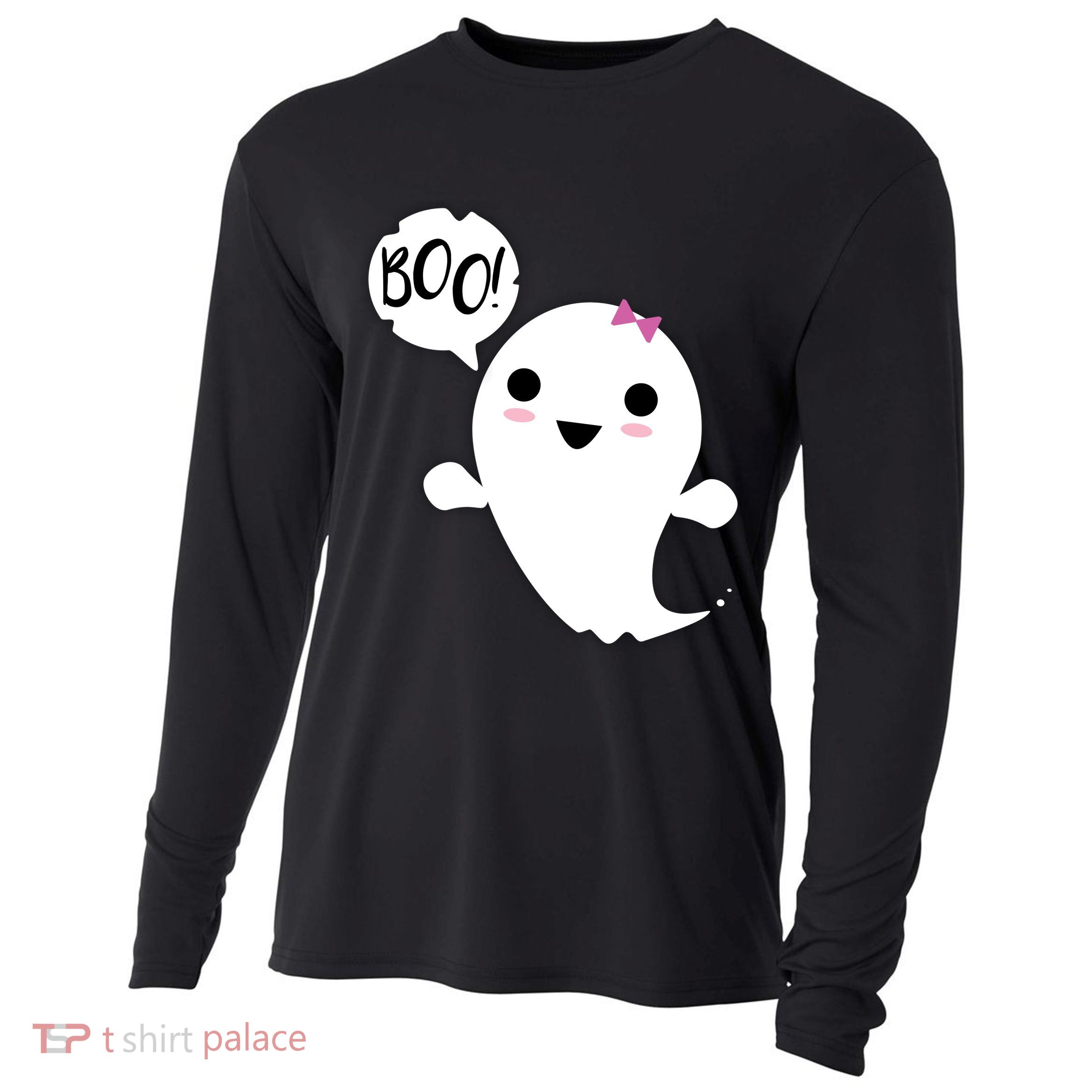 Boo Cute Halloween Girl Ghost Cooling Performance Long Sleeve Crew