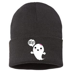 Boo Cute Halloween Girl Ghost Sustainable Knit Beanie