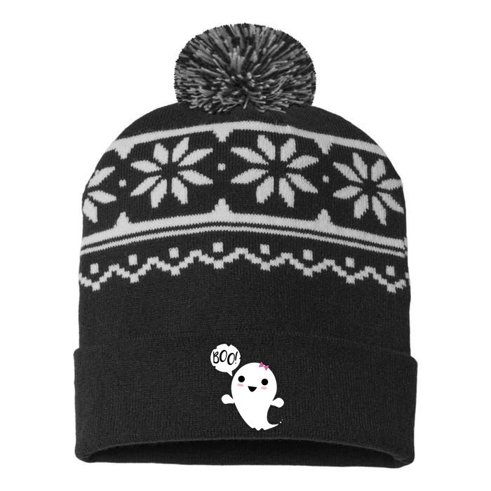 Boo Cute Halloween Girl Ghost USA-Made Snowflake Beanie