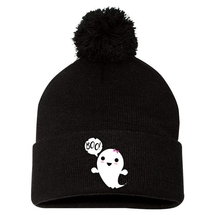 Boo Cute Halloween Girl Ghost Pom Pom 12in Knit Beanie