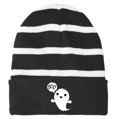 Boo Cute Halloween Girl Ghost Striped Beanie with Solid Band