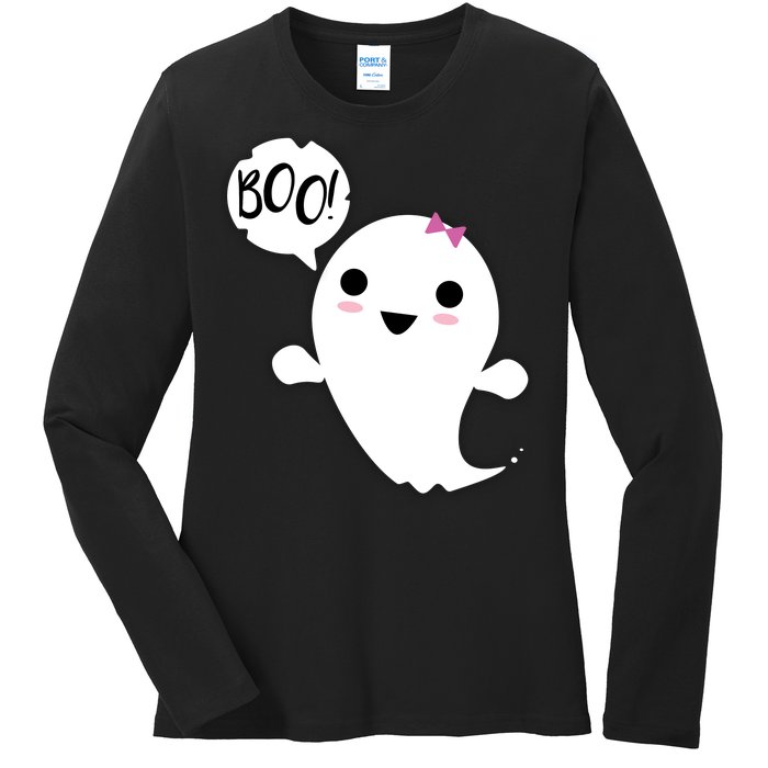 Boo Cute Halloween Girl Ghost Ladies Long Sleeve Shirt