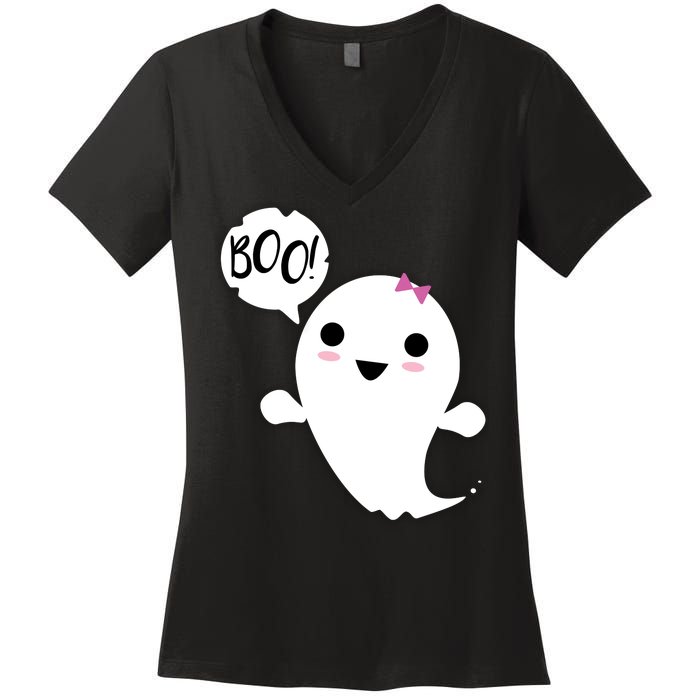 Boo Cute Halloween Girl Ghost Women's V-Neck T-Shirt