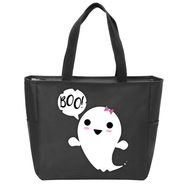 Boo Cute Halloween Girl Ghost Zip Tote Bag