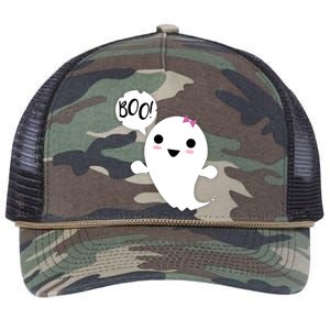 Boo Cute Halloween Girl Ghost Retro Rope Trucker Hat Cap