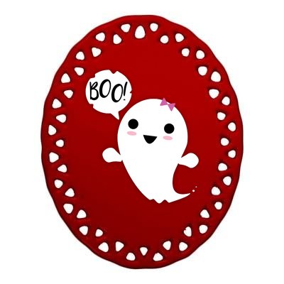 Boo Cute Halloween Girl Ghost Ceramic Oval Ornament