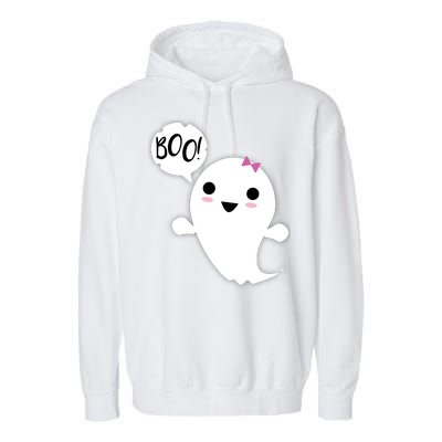 Boo Cute Halloween Girl Ghost Garment-Dyed Fleece Hoodie