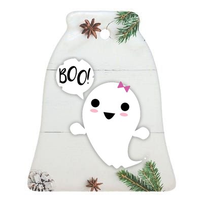 Boo Cute Halloween Girl Ghost Ceramic Bell Ornament