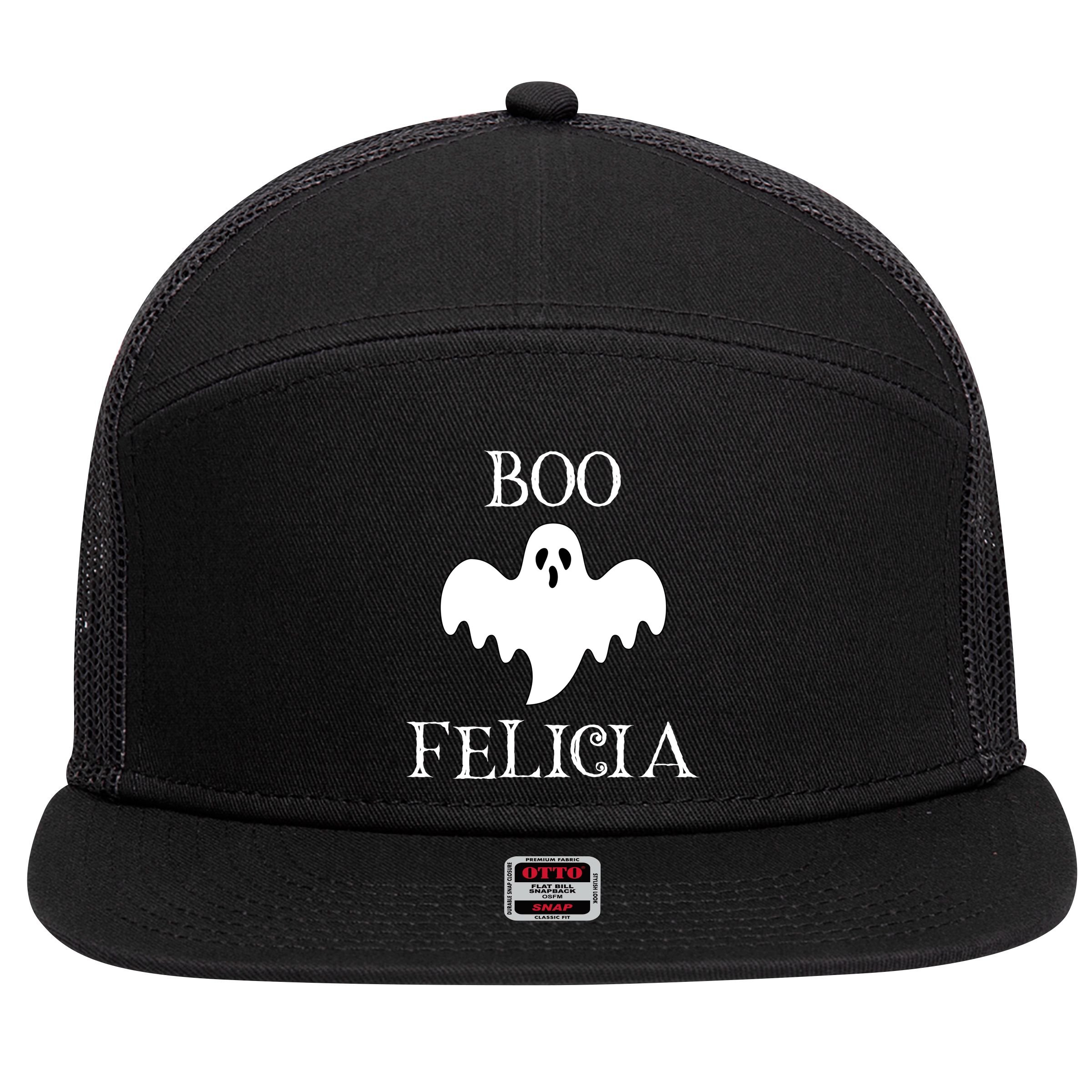 Boo Felicia Funny Halloween 7 Panel Mesh Trucker Snapback Hat