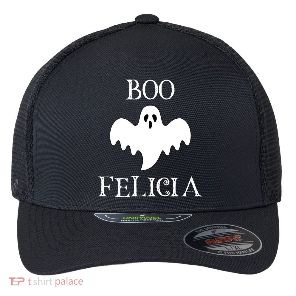 Boo Felicia Funny Halloween Flexfit Unipanel Trucker Cap