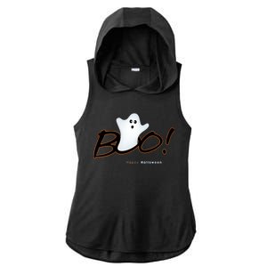 Boo Happy Halloween Ghost Ladies PosiCharge Tri-Blend Wicking Draft Hoodie Tank