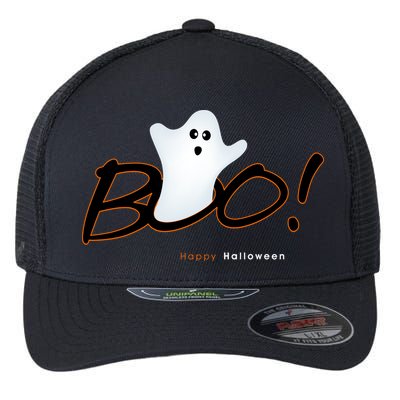 Boo Happy Halloween Ghost Flexfit Unipanel Trucker Cap