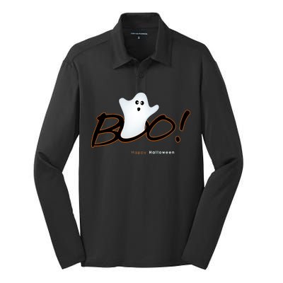 Boo Happy Halloween Ghost Silk Touch Performance Long Sleeve Polo