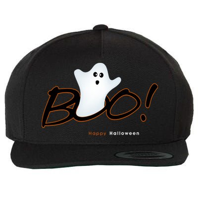 Boo Happy Halloween Ghost Wool Snapback Cap