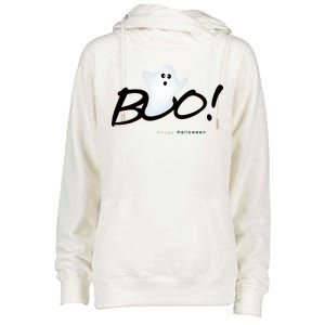 Boo Happy Halloween Ghost Womens Funnel Neck Pullover Hood