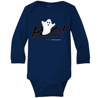 Boo Happy Halloween Ghost Baby Long Sleeve Bodysuit