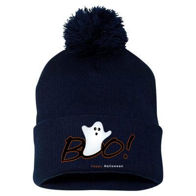 Boo Happy Halloween Ghost Pom Pom 12in Knit Beanie