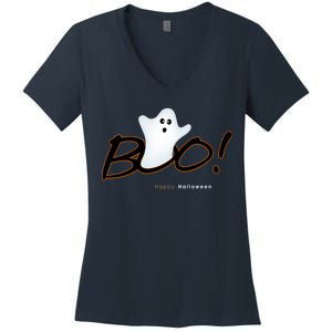 Boo Happy Halloween Ghost Women's V-Neck T-Shirt