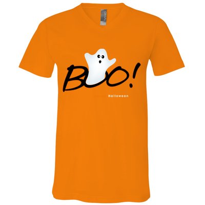Boo Happy Halloween Ghost V-Neck T-Shirt