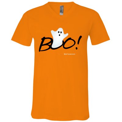 Boo Happy Halloween Ghost V-Neck T-Shirt