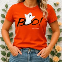 Boo Happy Halloween Ghost Womens T-Shirt