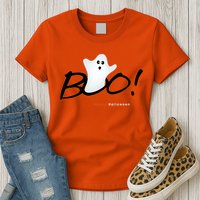 Boo Happy Halloween Ghost Womens T-Shirt