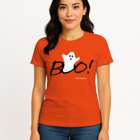 Boo Happy Halloween Ghost Womens T-Shirt