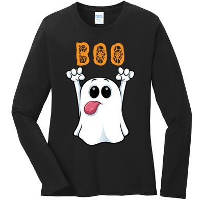 Boo Silly Ghost Ladies Long Sleeve Shirt