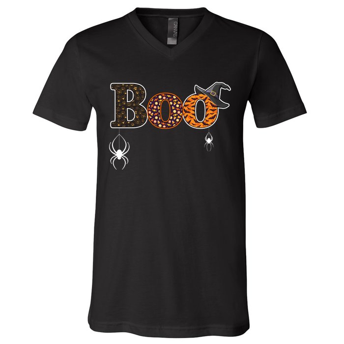 BOO Spiders Witches Logo V-Neck T-Shirt