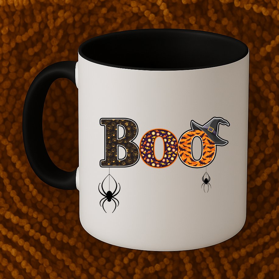 BOO Spiders Witches Logo Mug