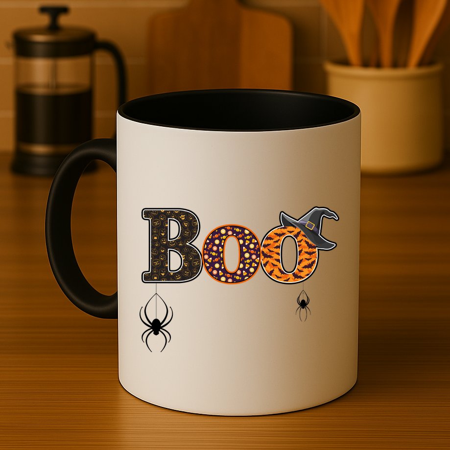 BOO Spiders Witches Logo Mug
