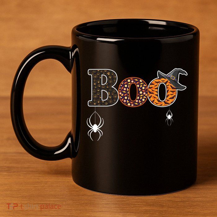 BOO Spiders Witches Logo 11oz C Handle Ceramic Mug