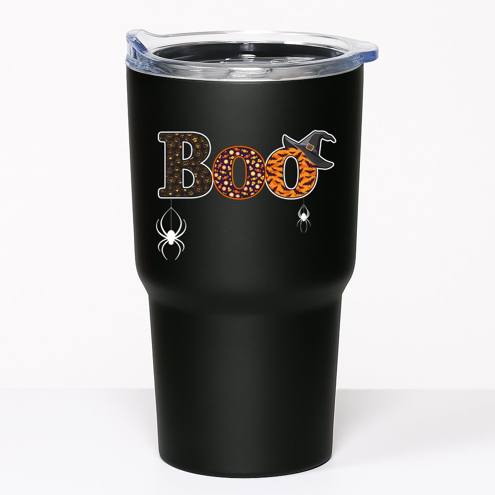 BOO Spiders Witches Logo Tumbler