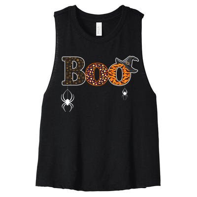 BOO Spiders Witches Logo Women's Racerback Cropped Tank