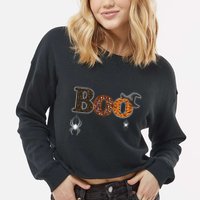 BOO Spiders Witches Logo Cropped Pullover Crew