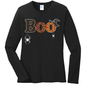 BOO Spiders Witches Logo Ladies Long Sleeve Shirt