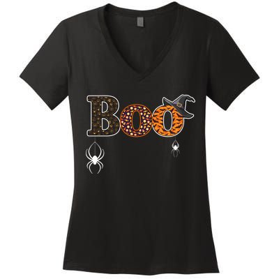 BOO Spiders Witches Logo Women's V-Neck T-Shirt